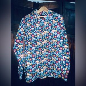 Simon Banks, long sleeve‎ button up Halloween sugar, skulls, floral shirt medium
